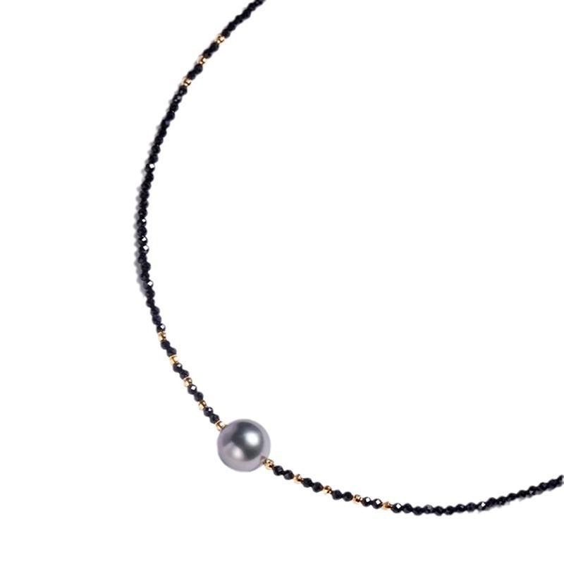 New Black Sharp Crystal Pearl Pendant Necklace Luxury Minimalist Lockbone Chain U-Shape Geometric Design Handmade Jewelry For Women