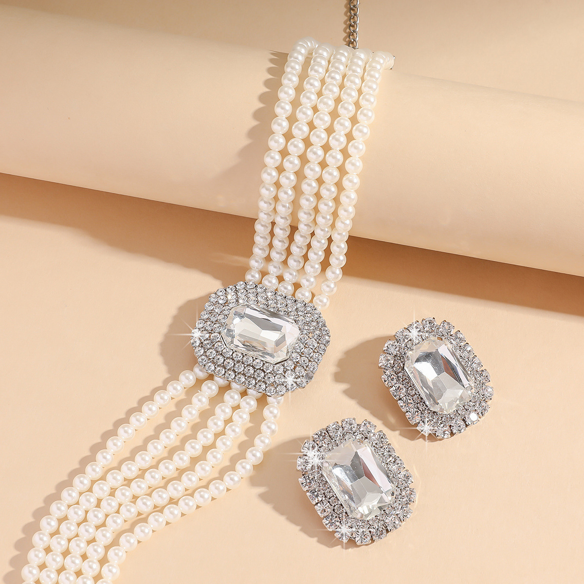 1 Set Glam Luxurious Lady Geometric Heart Shape Artificial Crystal Imitation Pearl Copper Inlay Artificial Crystal Women's Beaded Chain Jewelry Set