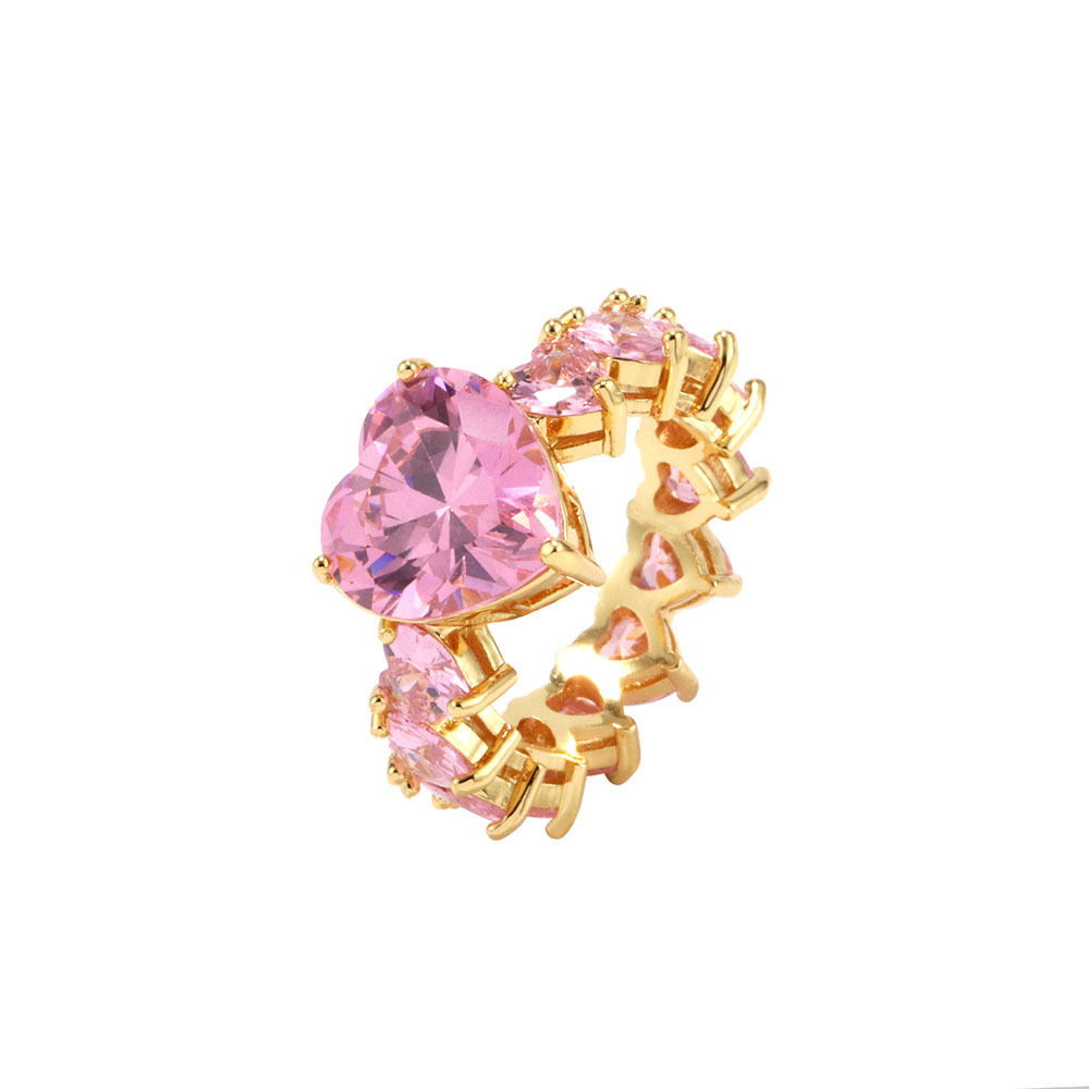 Inlaid Zircon Love Ring  Fashion Ornament Copper Plated Real Gold Ornament Hip Hop Ring Female Accessories Ornament Wholesale