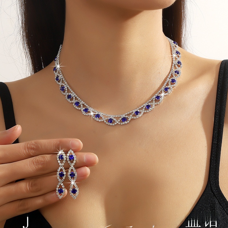 Simple Full Diamond Claw Chain Necklace And Earrings Set Bridal Wedding Accessories Multifunctional Titanium Steel Star