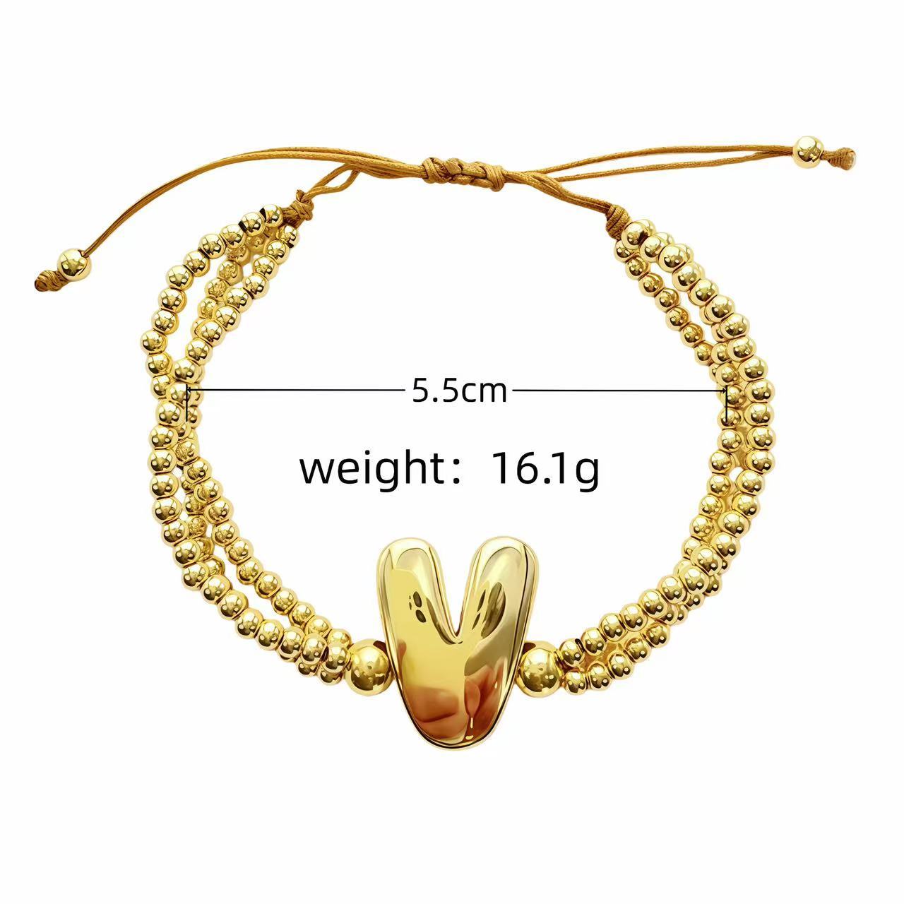 18K Gold Plated Copper English Letter Accessories Handmade Woven Beaded Adjustable Bracelet For Women Universal Electroplated Pure Rope Unisex