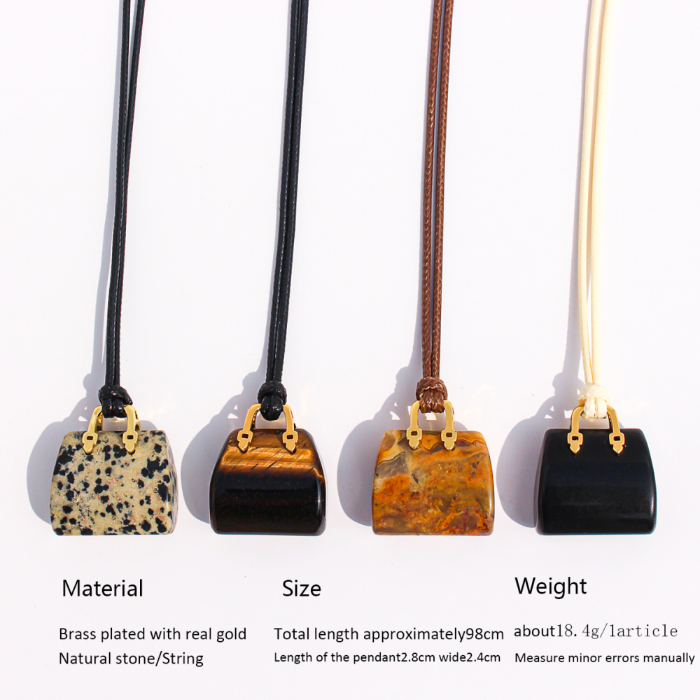 Natural Spotted Tiger Eye Stone Pendant Leather Rope Casual Long Necklace Adjustable Self-tying Sweater Chain Fashionable Ladies Holiday Style Accessories