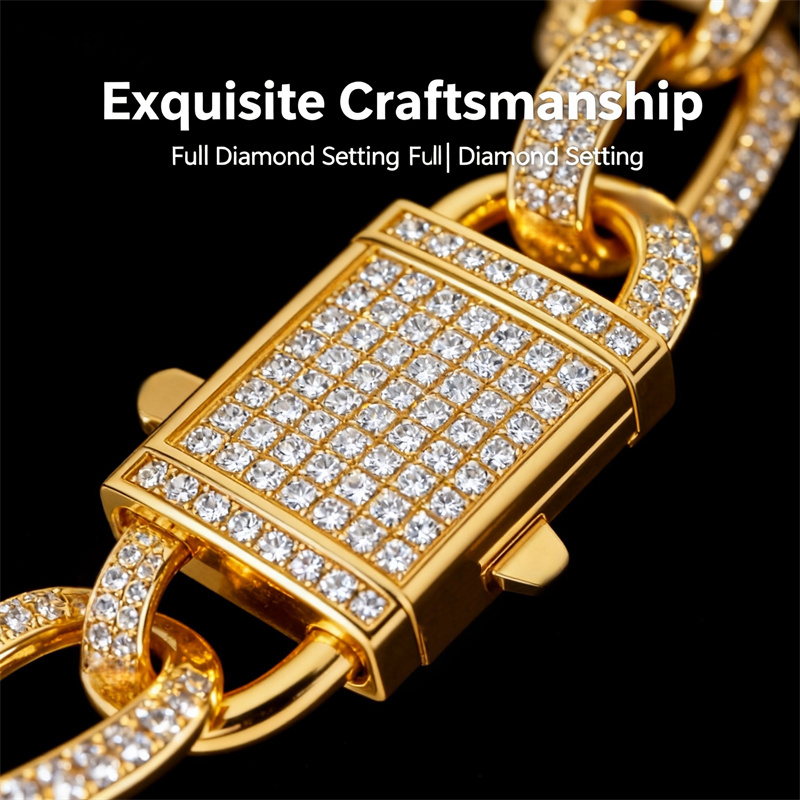 High-Quality Classic Geometric Cuban Necklace With Copper Inlaid Zircon, Suitable For Both Men And Women, Imitation Gold Plated