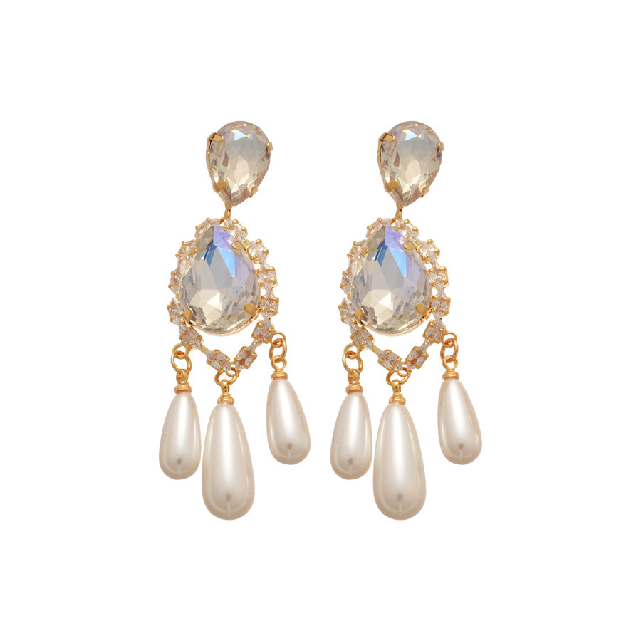 Vintage Silver Needle Inlaid Diamond Water Drop Pendant Pearl Earrings Multifunctional Pearl Jewelry Accessories