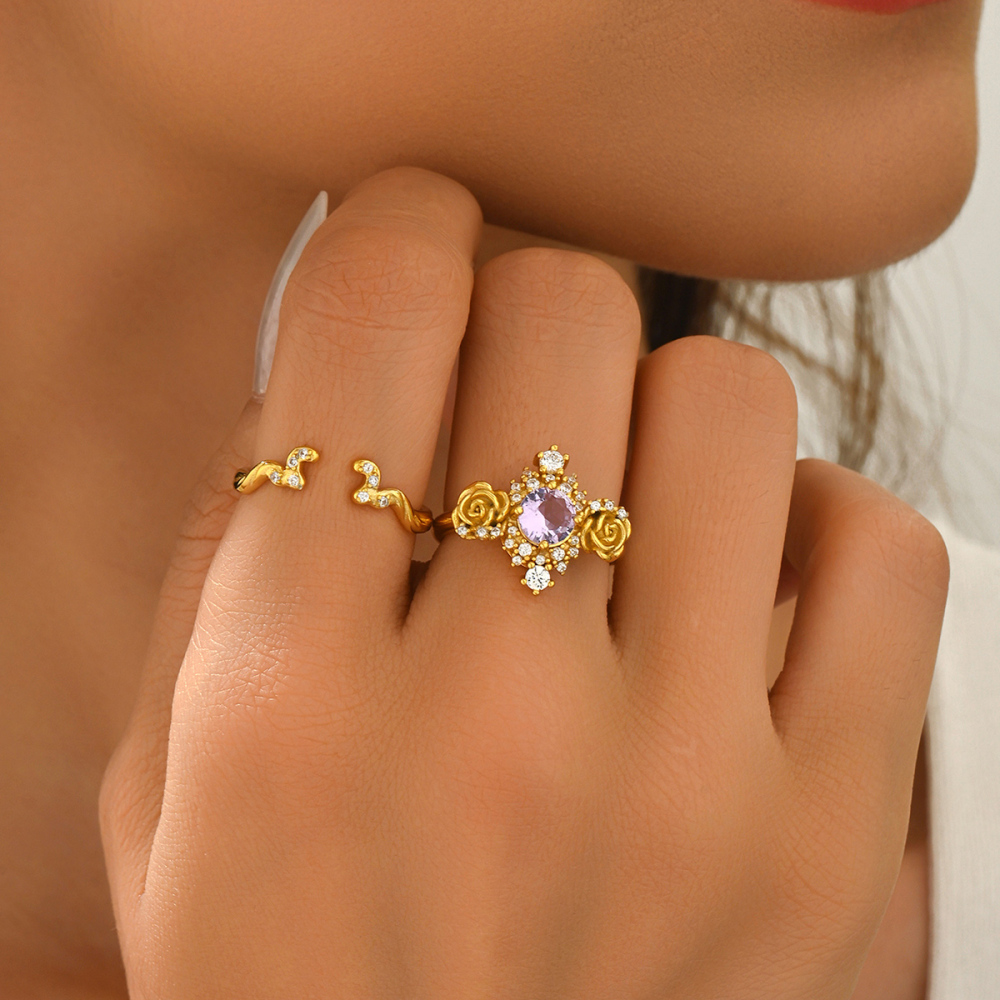 2 Pieces Of Exquisite And Luxurious Romantic Floral Element Women's Zircon Rings Suitable For Date Occasions Jewelry