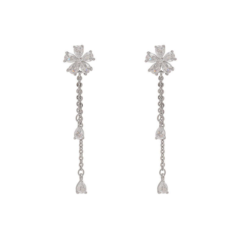 New Luxury Commuter Zircon Flower Earrings Fashionable Elegant Tassel Waterdrop High-End Feelings Women's Jewelry Accessories
