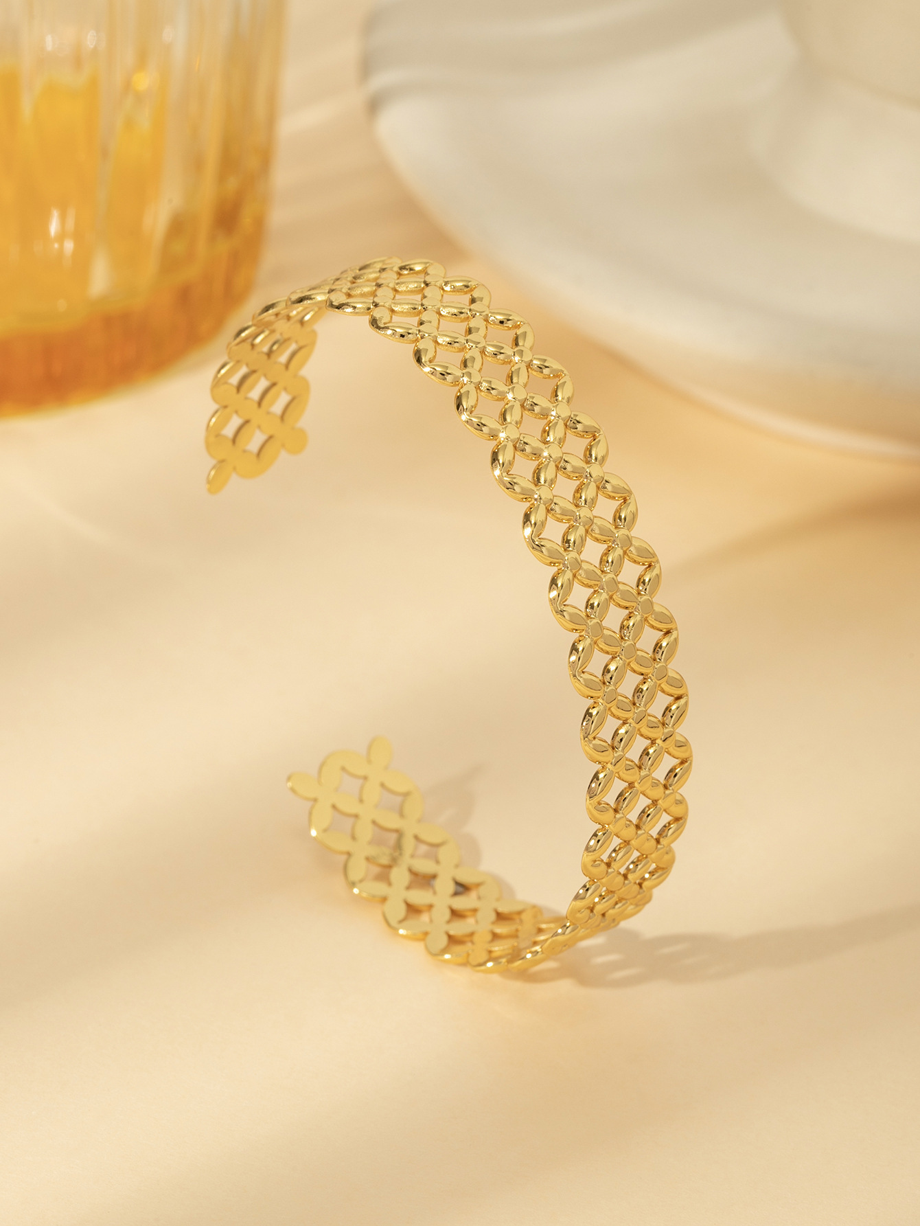 Stainless Steel Open Bracelet 18K Gold Plated Minimalist Geometry Classic Retro Design Luxury Wide Edge Fashion Jewelry