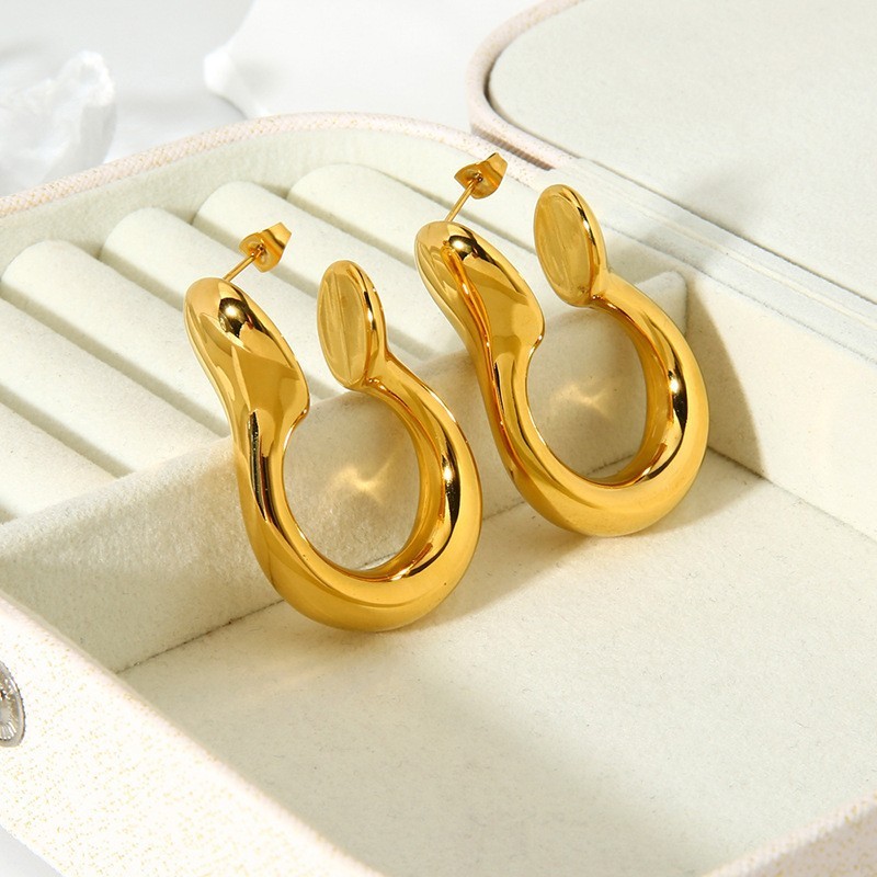 Fashionable Geometric Stainless Steel Hoop Earrings Unusual U-Shaped Waterproof Women's Jewelry Accessories Ins Style Gold Plated