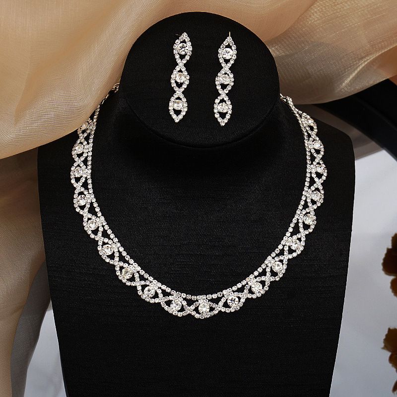 Simple Full Diamond Claw Chain Necklace And Earrings Set Bridal Wedding Accessories Multifunctional Titanium Steel Star