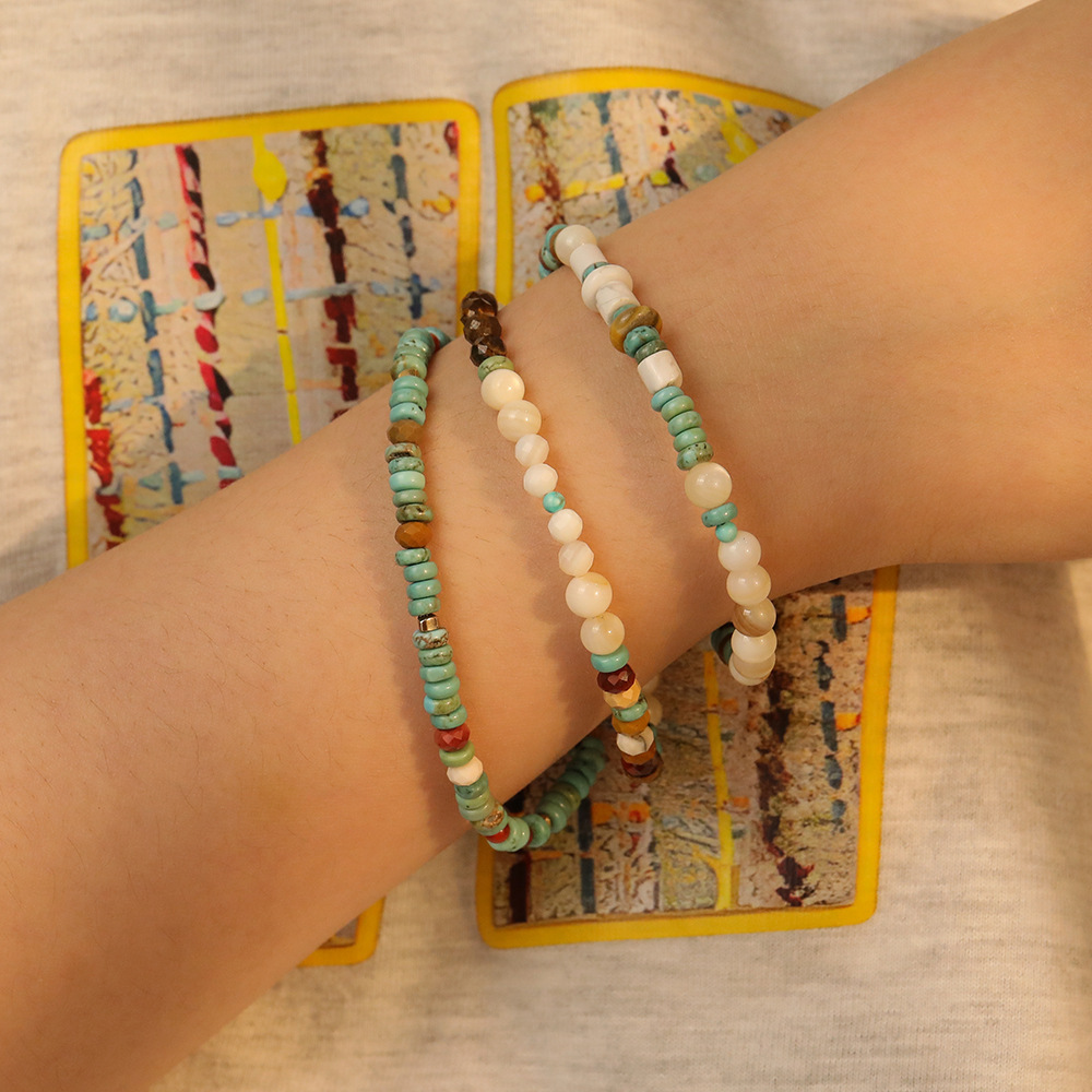 Natural Colorful Turquoise Beaded Necklace Women's Round High-End Minimalist Pearl Set Luxury Sensation Geometric Pattern Design