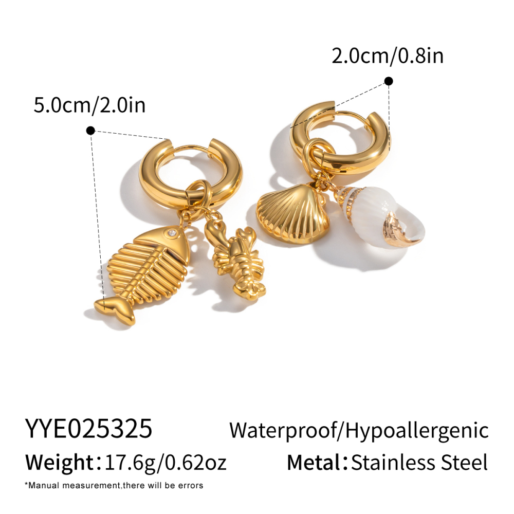 Elegant Fashion Jewelry Turtle Fish Shell Pearl AB Style Stainless Steel Non-fading Beach Accessories Earrings For Women