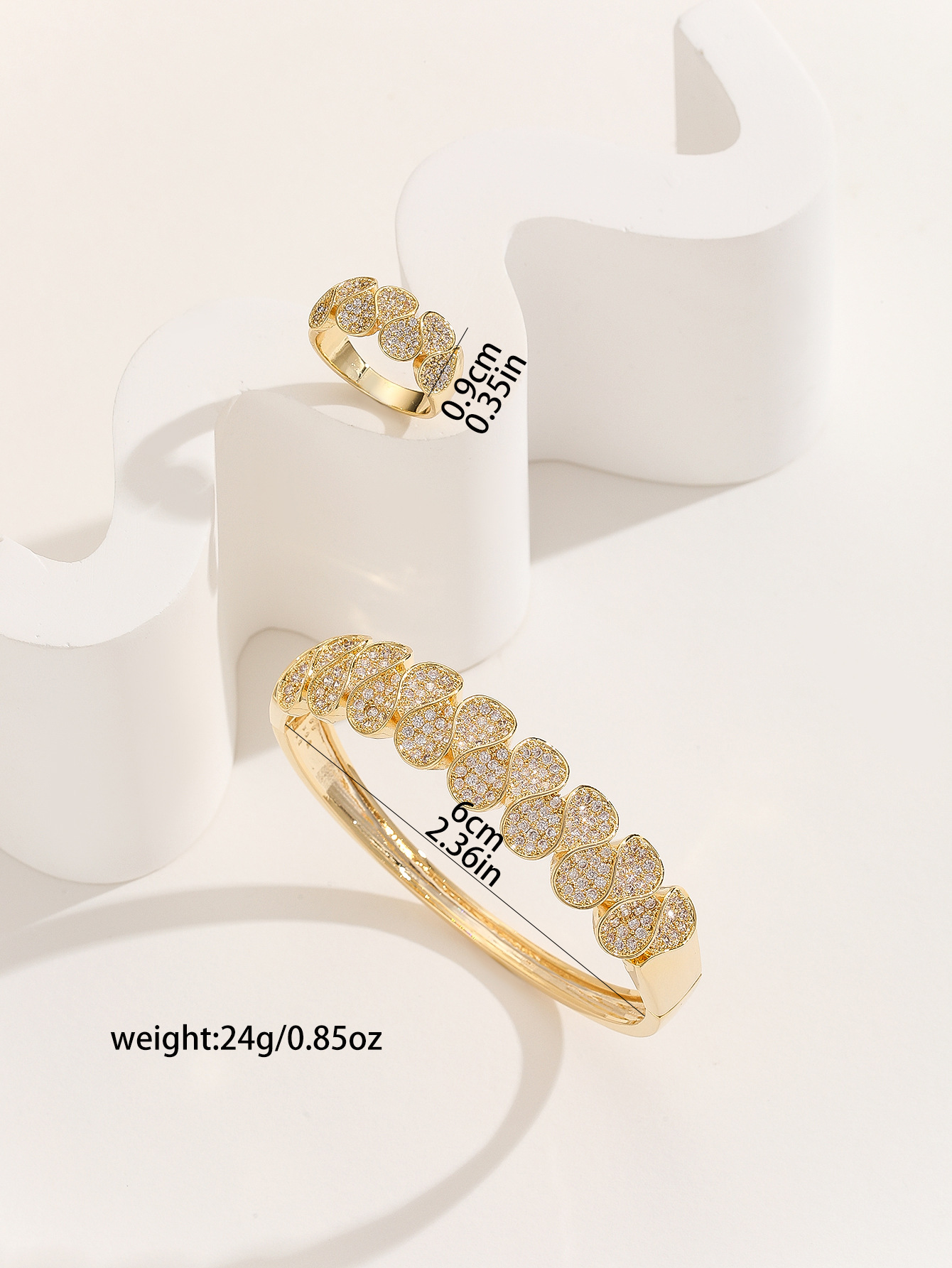Exclusive New Dongdaemun Women's Middle Eastern Style Micro-Inlaid Hollow Pattern Series Bracelet And Ring Set