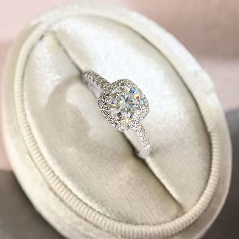Moissanite 925 Sterling Silver Rings Bag Square Long-Lasting Plated White Gold Plated Rings