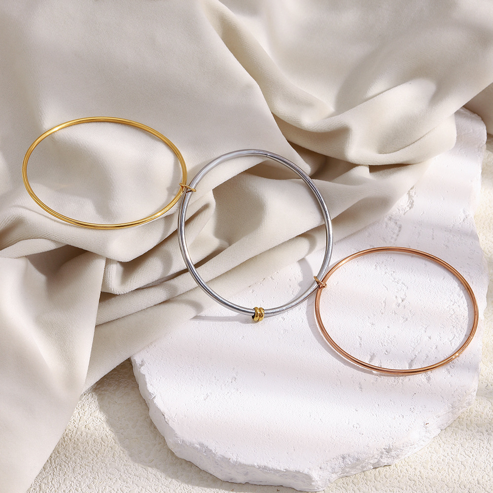 Stainless Steel Bracelet Vacuum Plated 18K Gold Minimalist Three Rings Mixed Color Women Jewelry Accessories