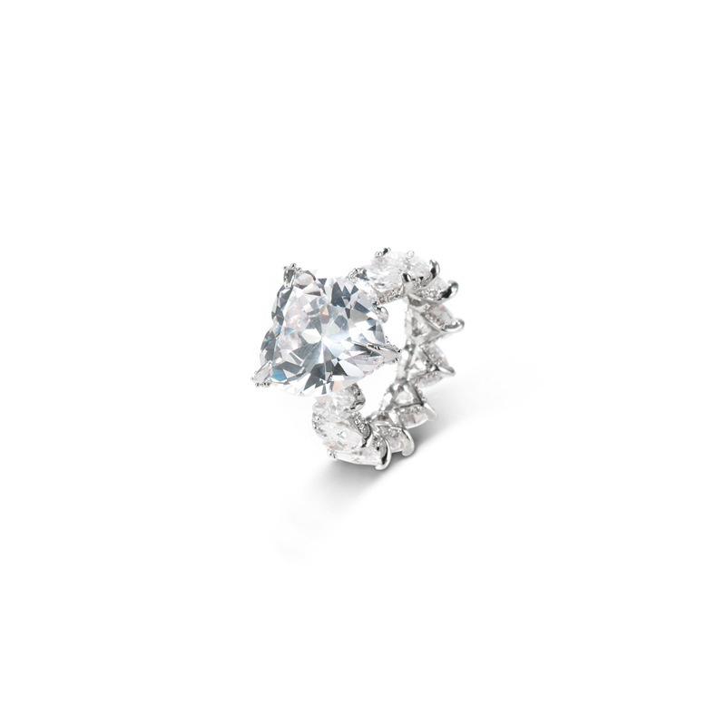 Jewelry Hip Hop Color Zircon Heart-Shaped Ring  18K Gold Plating Platinum Women's Ring  Zhang Yang Atmospheric Trend Female Ring