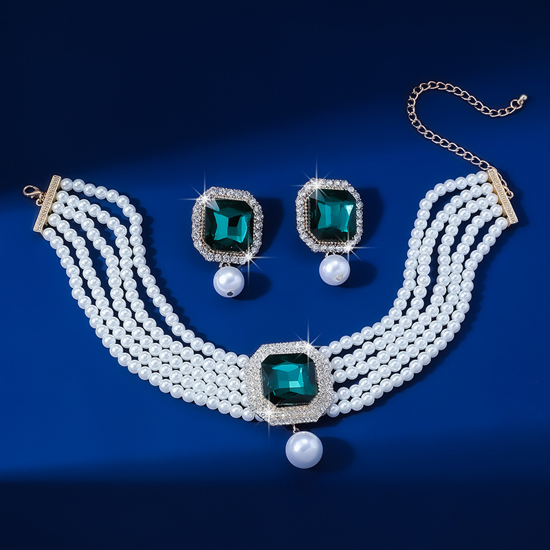 1 Set Glam Luxurious Lady Geometric Heart Shape Artificial Crystal Imitation Pearl Copper Inlay Artificial Crystal Women's Beaded Chain Jewelry Set