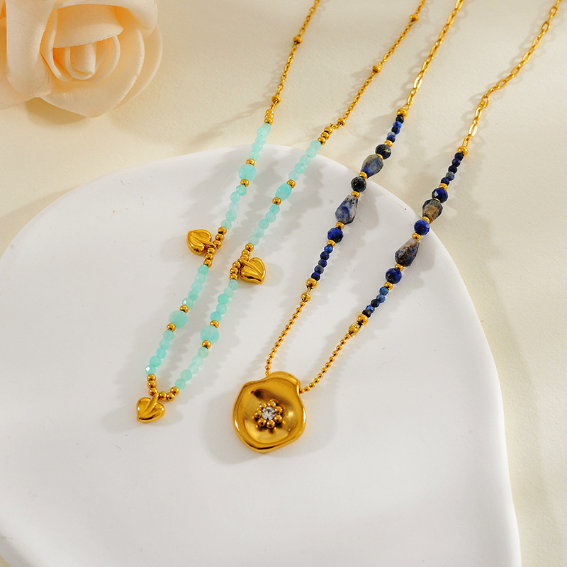 Natural Lapis Lazuli Beaded Necklace New Chinese Style High-end Sweater Chain Vintage Amethyst Autumn Winter Natural Gemstone Accessories For Women