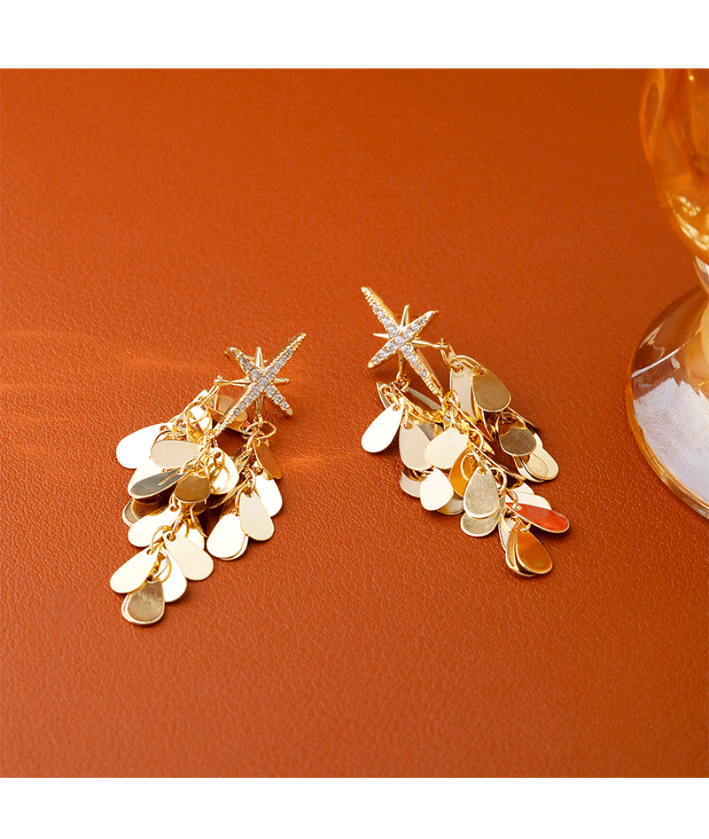 Fashionable Personality High-End Sparkling Star Zircon Octagonal Earrings Luxury Tassel Trendy Women's Jewelry Accessories