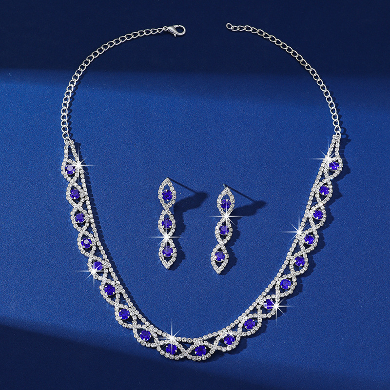 Simple Full Diamond Claw Chain Necklace And Earrings Set Bridal Wedding Accessories Multifunctional Titanium Steel Star