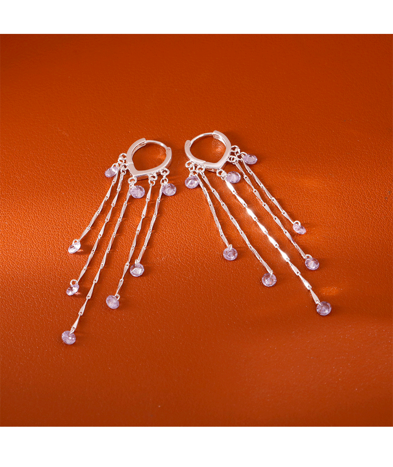 Elegant Long Purple Zircon Tassel Earrings Fashionable Luxury Trendy Versatile High-End Feelings Women's Jewelry Accessories