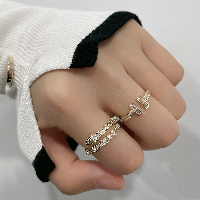 Kenge Geometric Ring For Women Gold Plated Copper Embedded Zircon Bohemian Style Summer Versatile Luxury Finger Ring