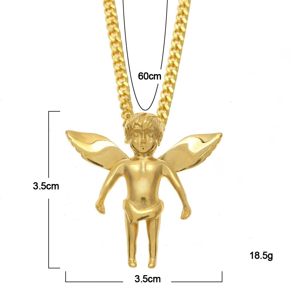 Hip-Hop Style Angel Wing Pendant Necklace Stainless Steel Gold-Plated Fashion Accessory Versatile Small Batch Trendy Jewelry Item