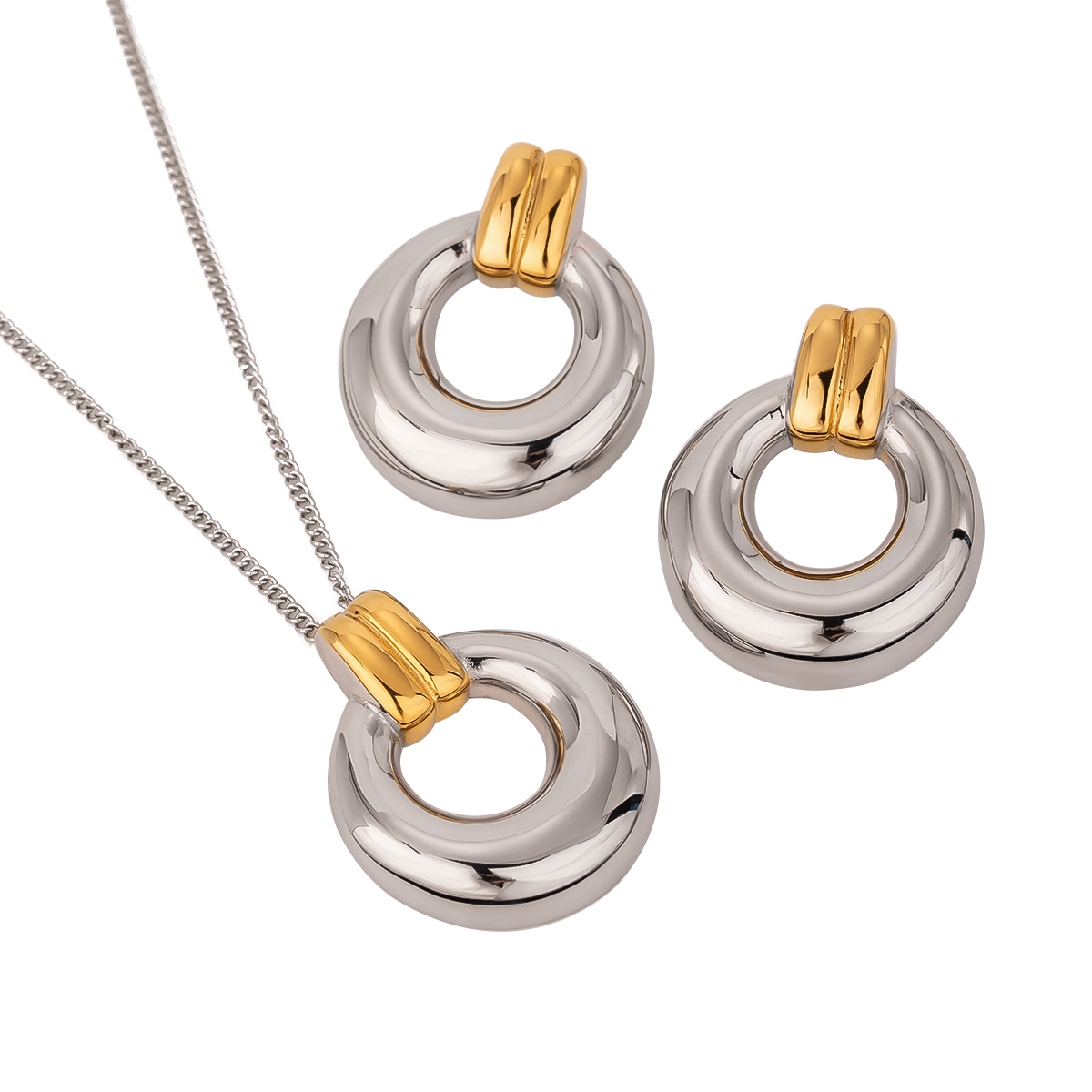304 Stainless Steel Geometric PVD Coated 18K Real Gold Plated Simple Style Classic Style Mixed Color Jewelry Set