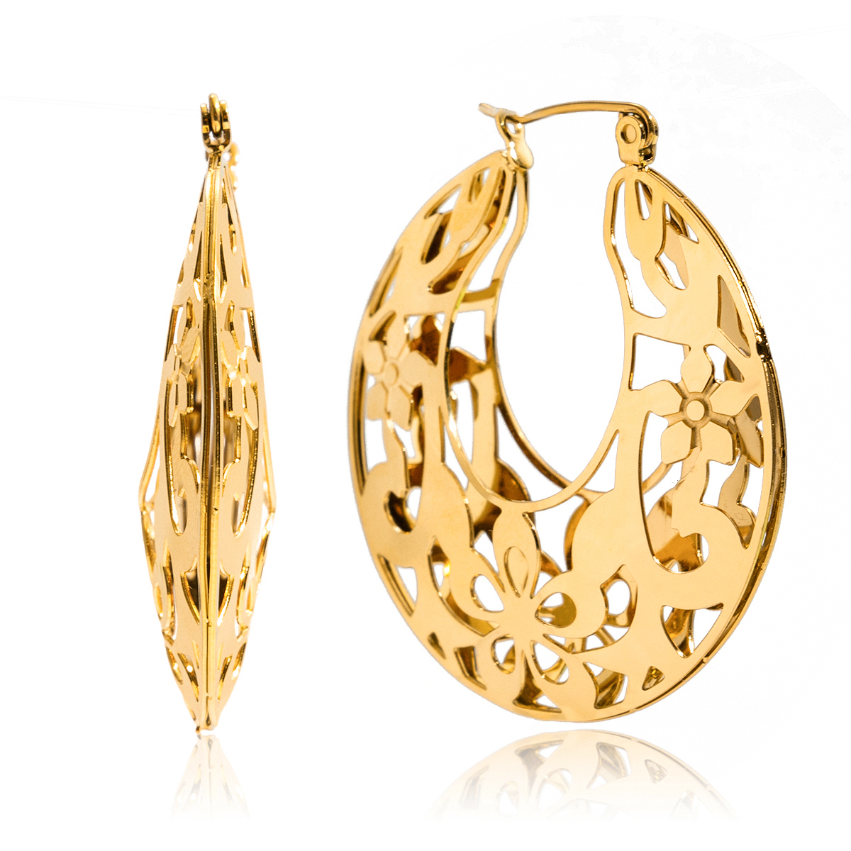 Women's Style - Vintage Style / 18K Gold Stainless Steel / Medieval Style Floral Lace Hollow U-Shaped French High-End Earrings Pair