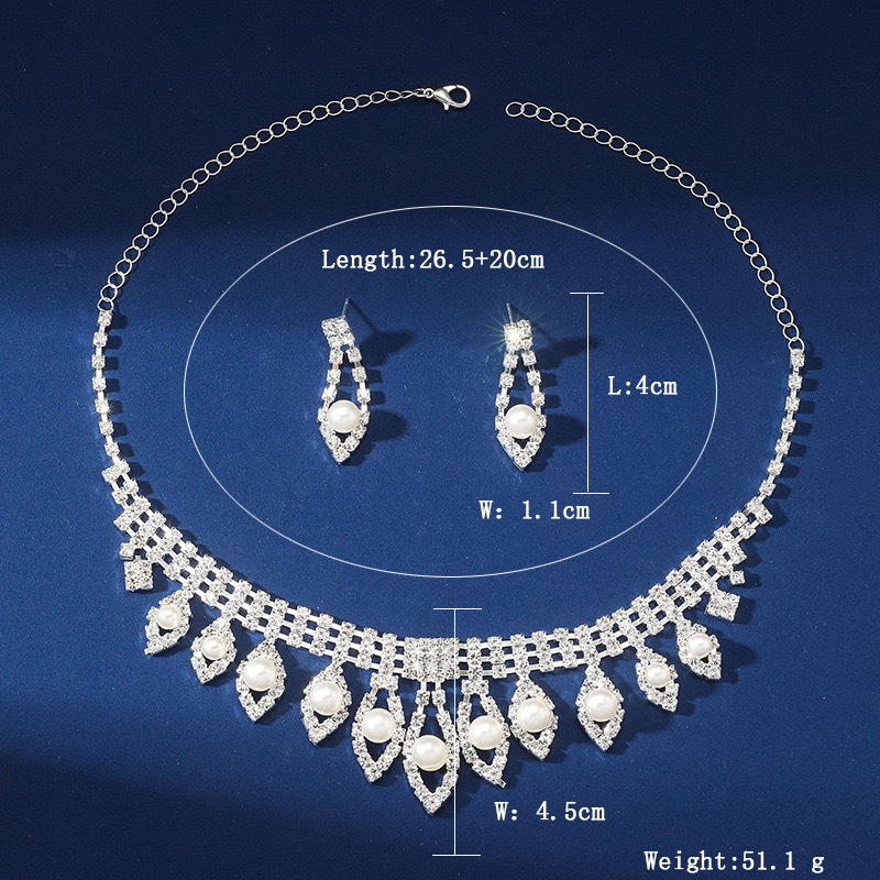 Pearl Rhinestone Necklace Earrings Set Wedding Party Dress Zinc Alloy Jewelry Accessories For Women