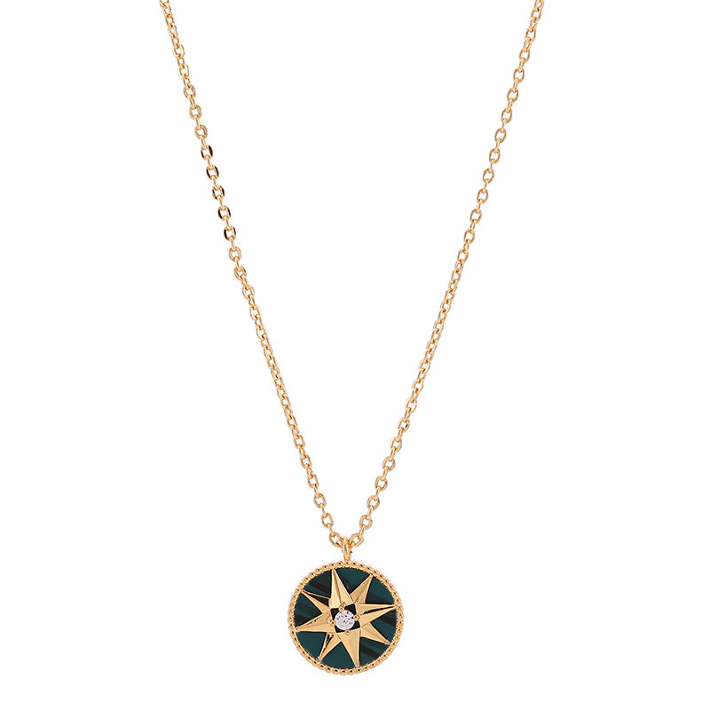 Kenge Copper Plated Real Gold Embedded Zircon Eight-Pointed Star Necklace Women Simple New Style Lockbone Chain Pendant Treatment