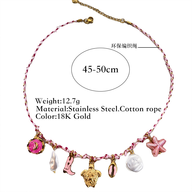 Colorful Woven Stainless Steel Pendant Necklace Starfish Shell Ocean Beach Style Accessories Jewelry 1 Piece Multi-Use Holiday