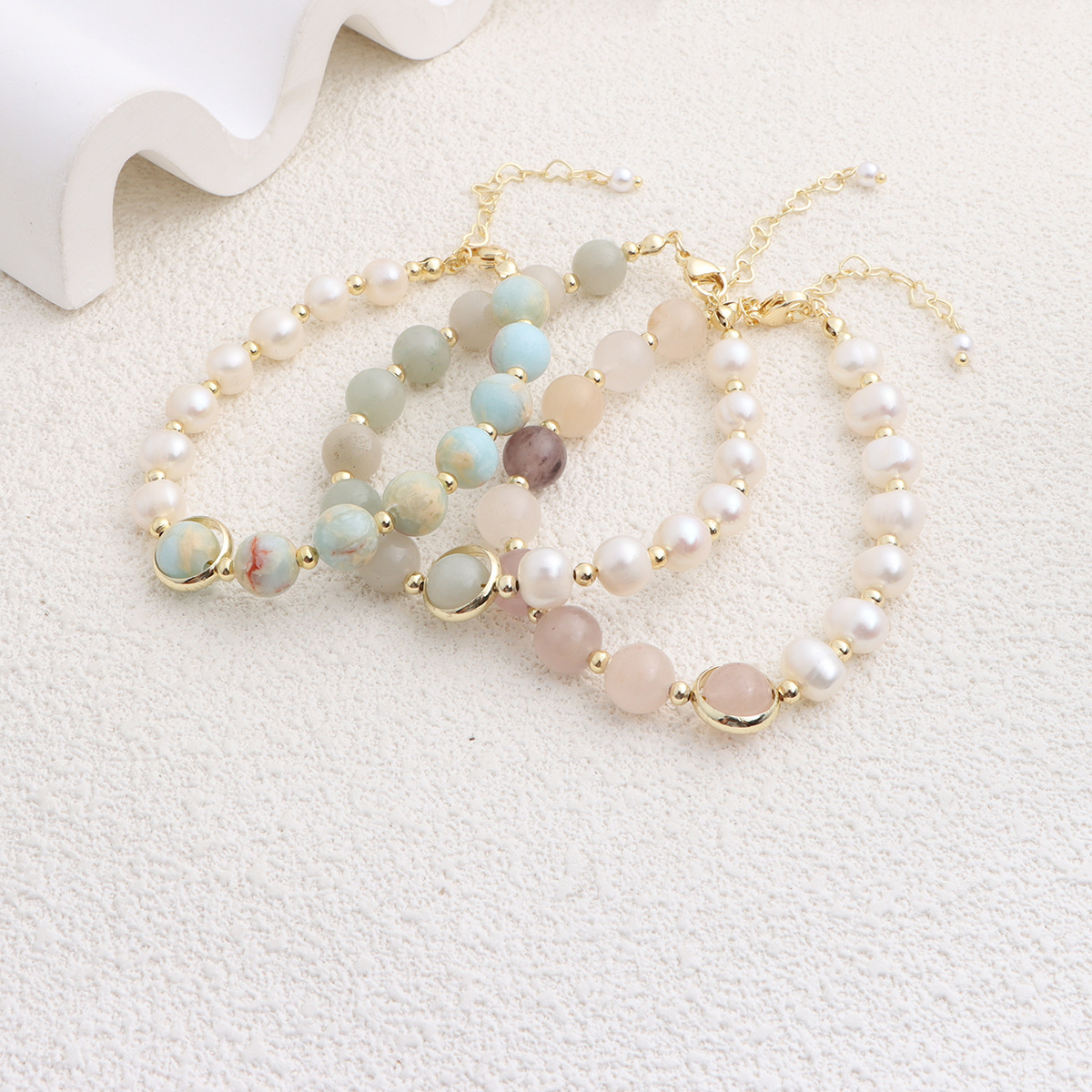 Retro Natural Freshwater Pearl Beaded Bracelet Unique Design TianShan Cuì ShòuShān Stone Bracelet Geometric Pattern Women's Jewelry