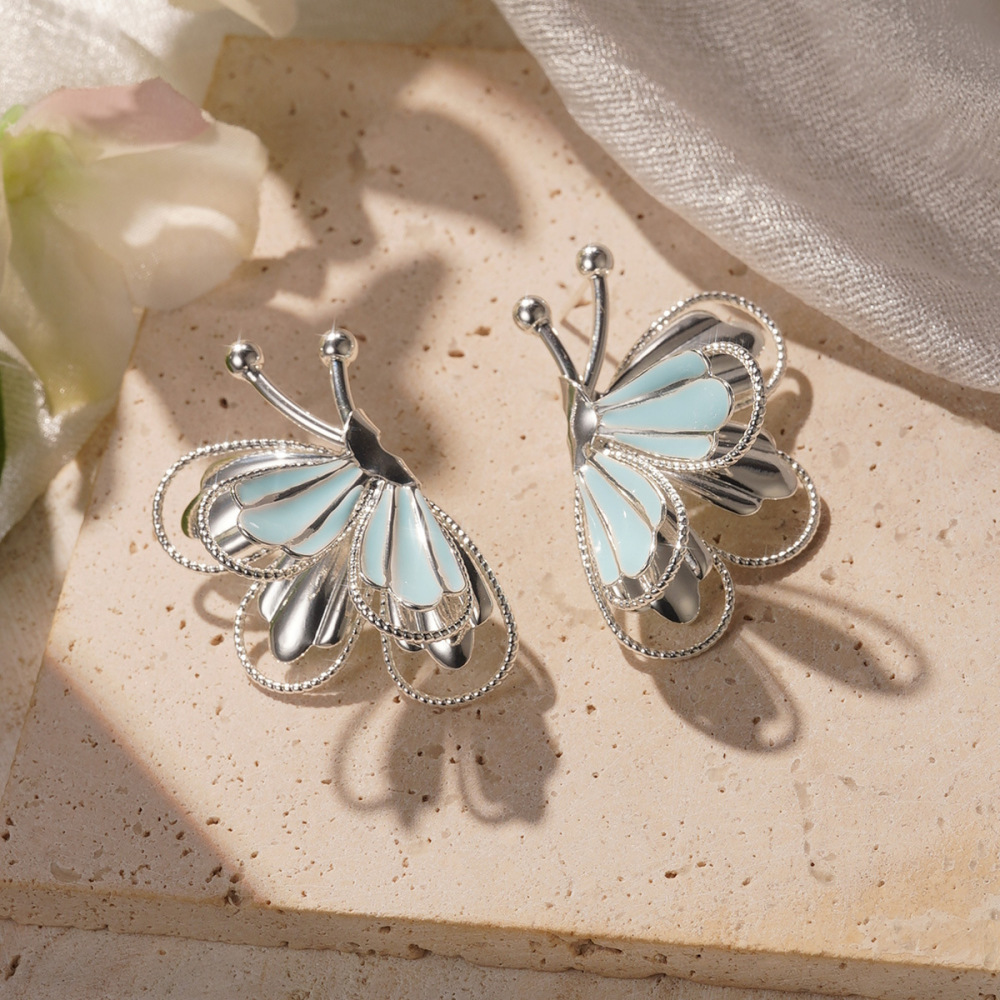 Healing Butterfly Copper Silver Needle Oil Drop Earrings Simple Style Heart-shaped Women's Vintage Fashion Earrings Accessories