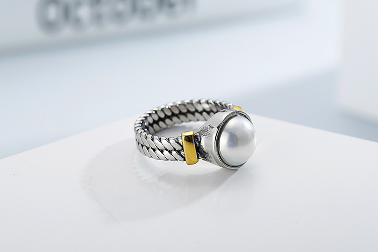 Kalen New Accessories  Sources Europe And America Creative Retro Textured Men And Women Available Titanium Steel Pearl Ring