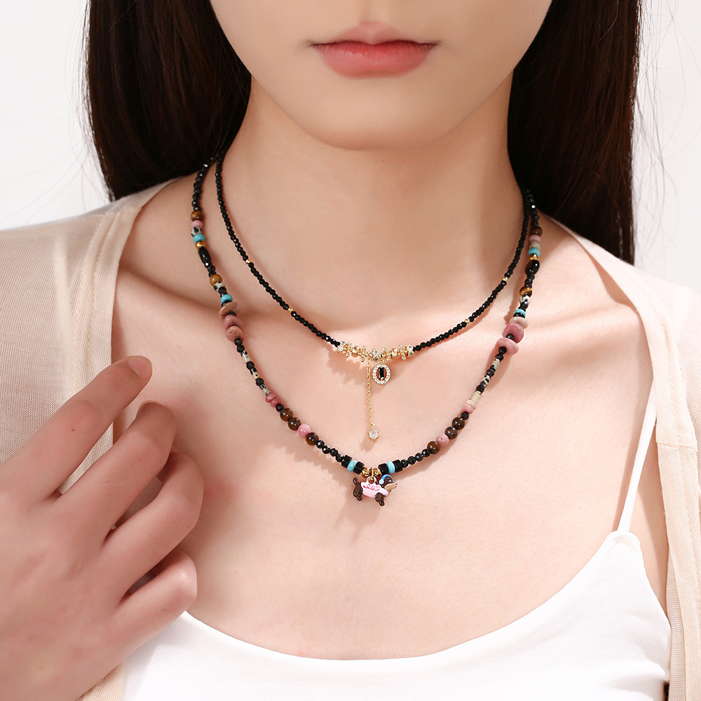 Double Layer Dog Tassel Necklace Knitted Jewelry Chain Suitable For Sweaters Autumn Winter Accessories