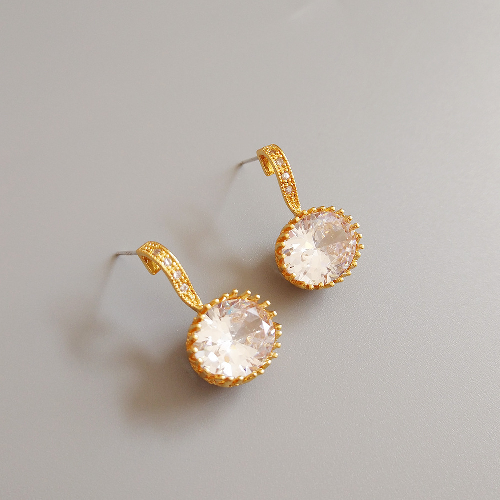 925 Silver Needle Fashionable Earrings Geometric Pattern Simple Style Women's Jewelry Accessories White Match Gemstone Embedded