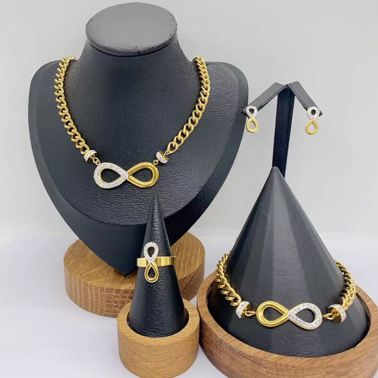 Classic Electroplated Color Retention Ring Earring Bracelet Necklace Set Round Oval Infinity Shape Fashion Jewelry Accessories For Women