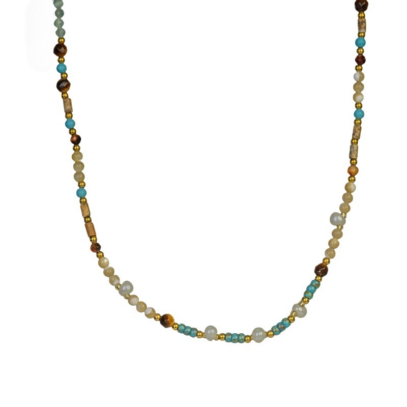 304 Stainless Steel Artificial Natural Stone Bead Necklace Fashion Layered Simple Design Titanium Steel Jewelry For Women