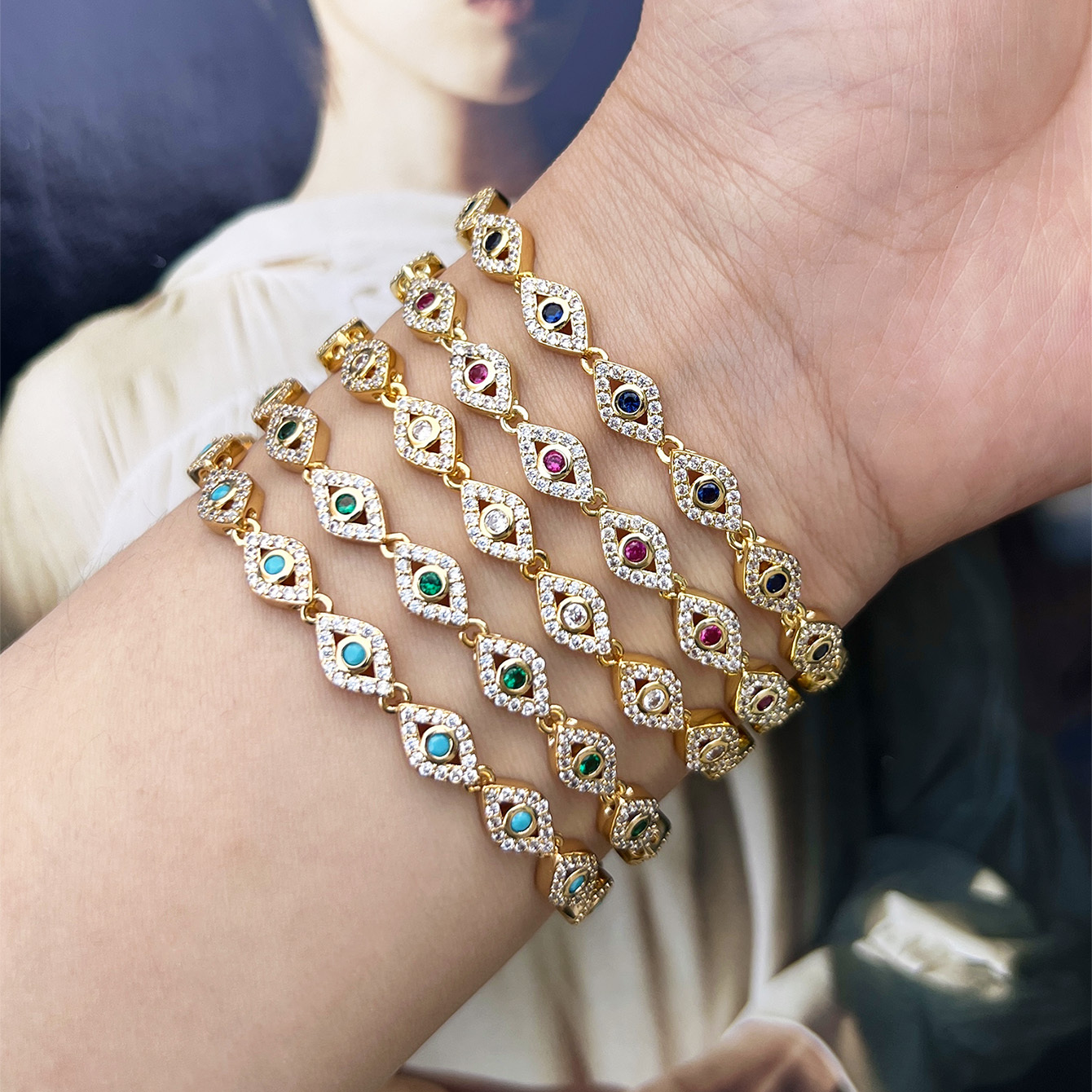 Wholesale Jewelry Simple Style Classic Style Eye Brass Zircon Bracelets