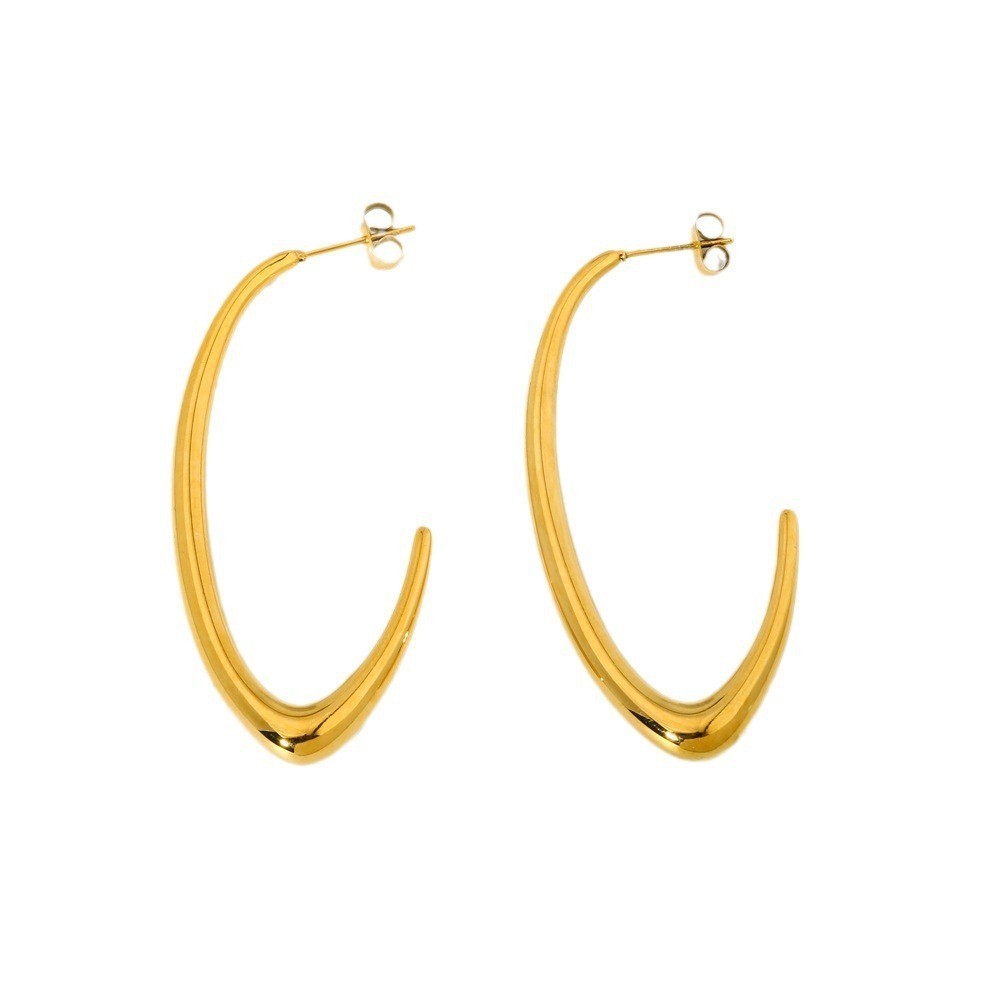 Fashionable Waterproof Stainless Steel C-Shaped Minimalist Hoops Earrings Versatile 18K Gold Plated Geometric Pattern Women's Jewelry