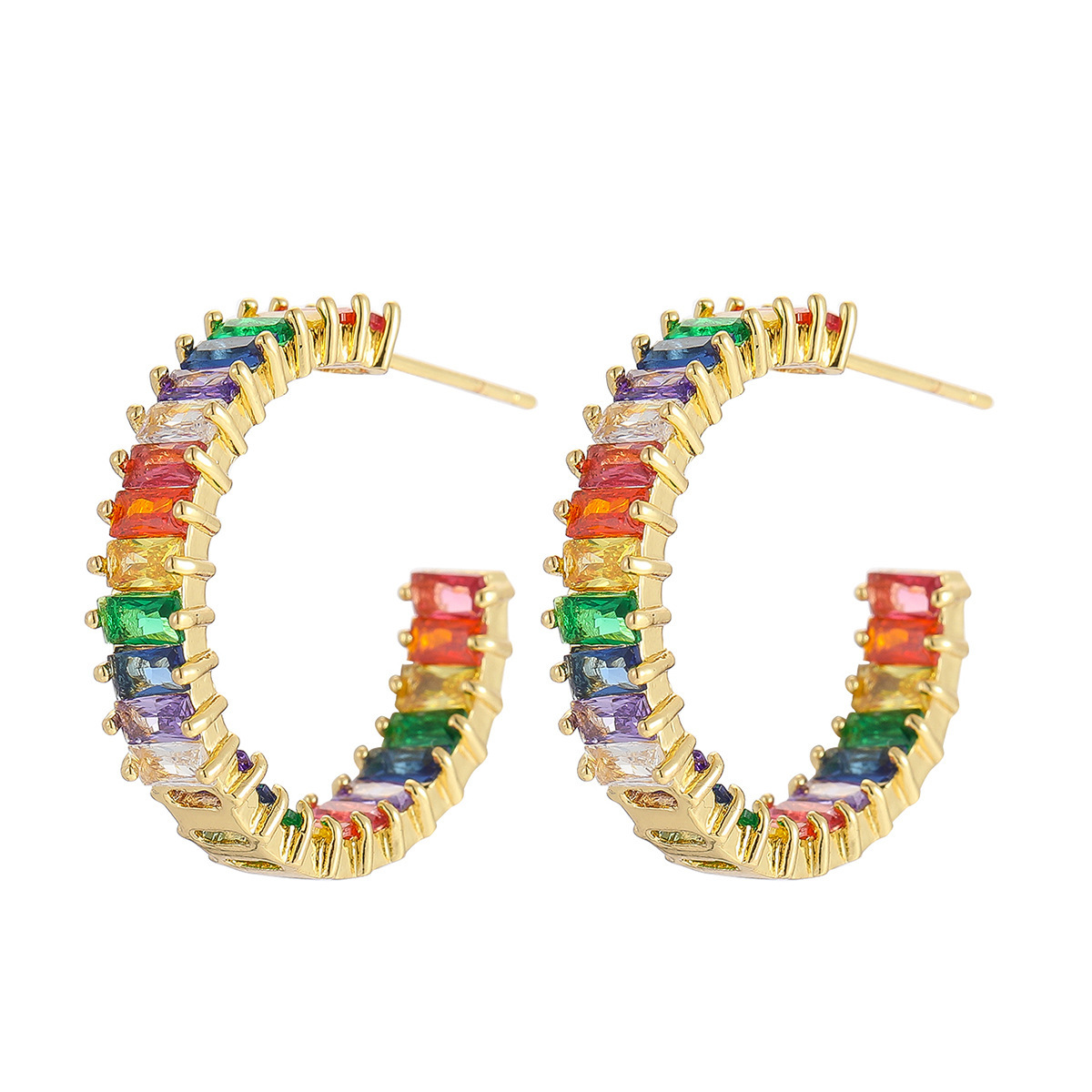 Colorful Zirconia Stud Earrings Stylish Versatile Elegant Popular  C-Shaped Hoop Earrings For Women