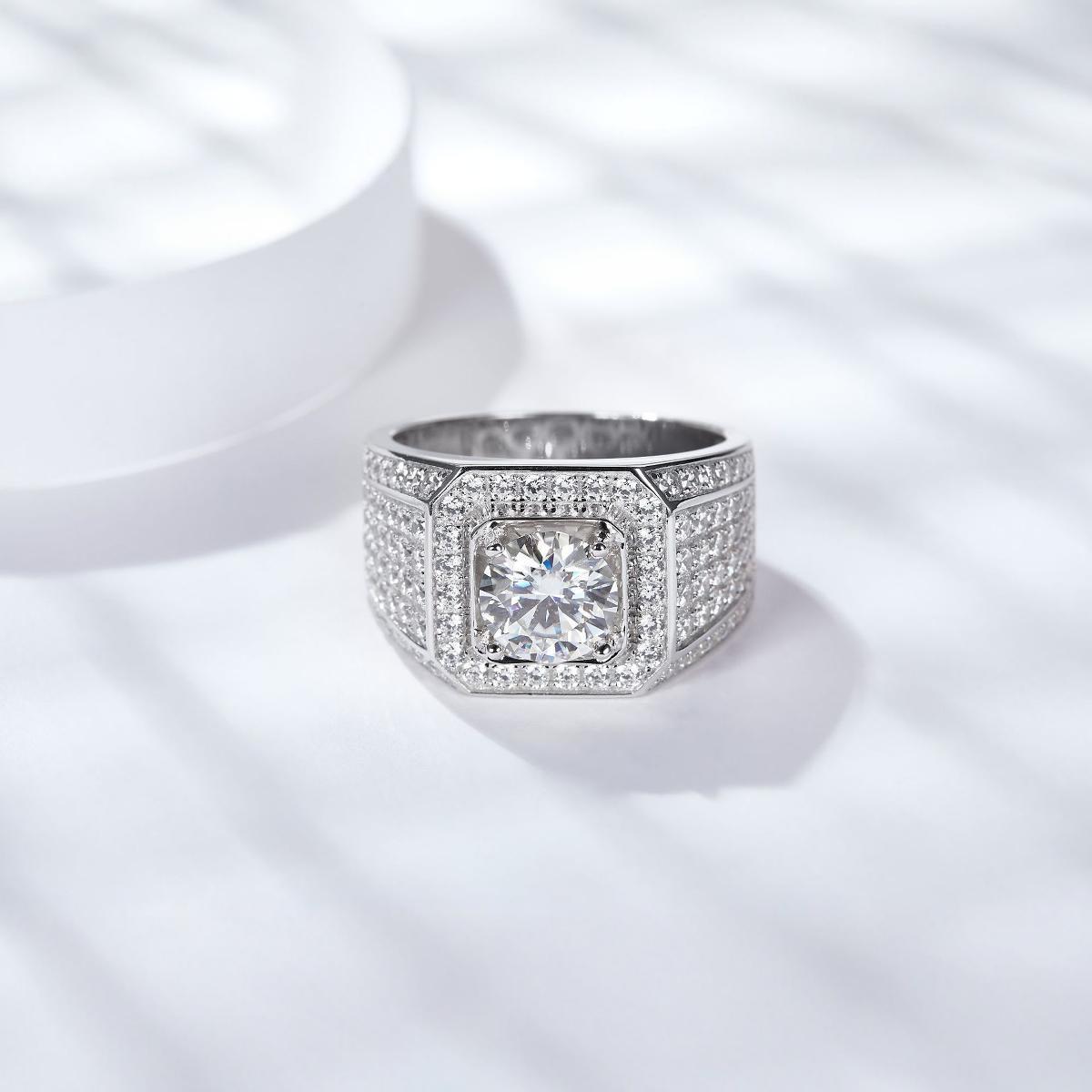 925 Sterling Silver Moissanite Geometric Rings GRA Certificate