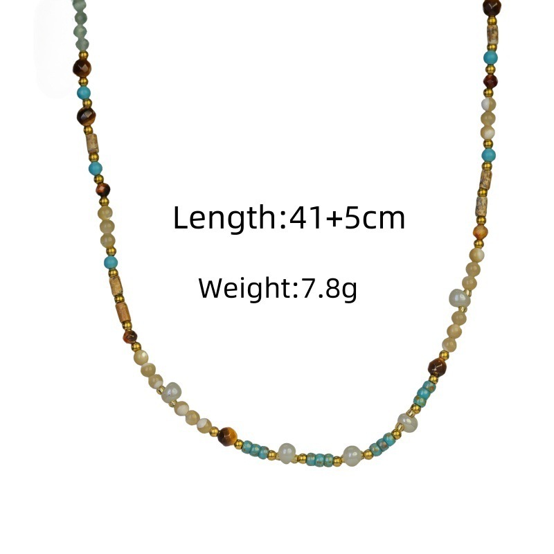 304 Stainless Steel Artificial Natural Stone Bead Necklace Fashion Layered Simple Design Titanium Steel Jewelry For Women