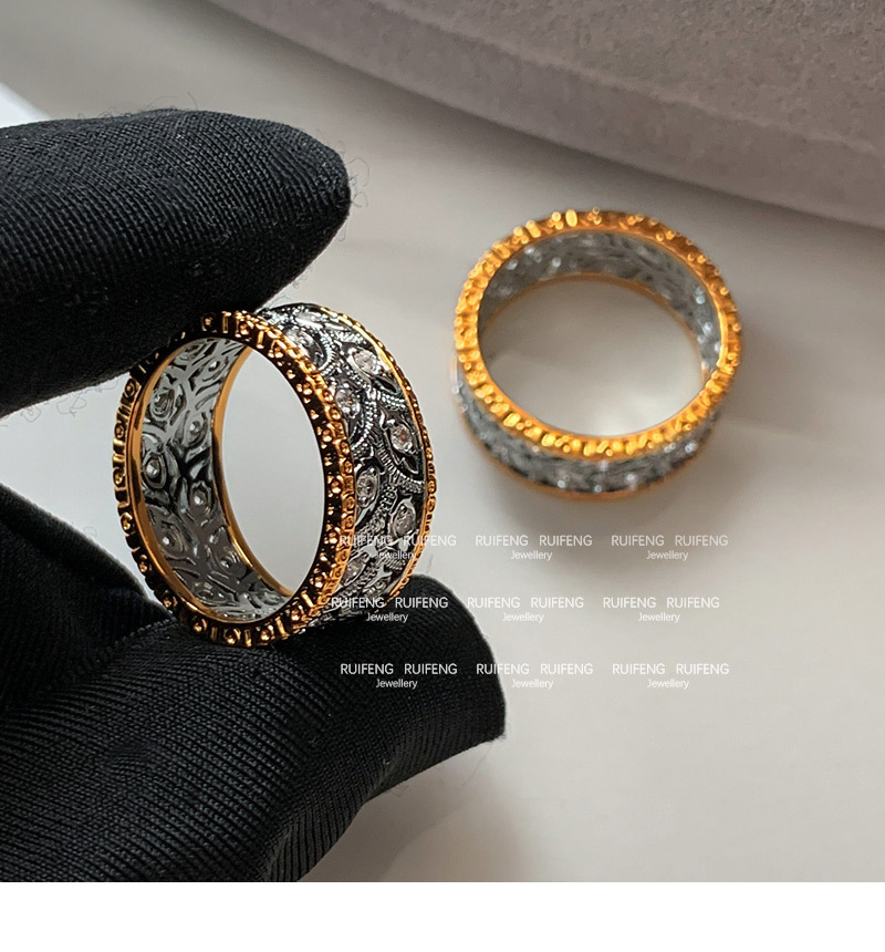New Chinese Style Tang Pattern Grass Ring Women's Luxury Sensation Diamond Embedded Index Finger Ring French Vintage Band