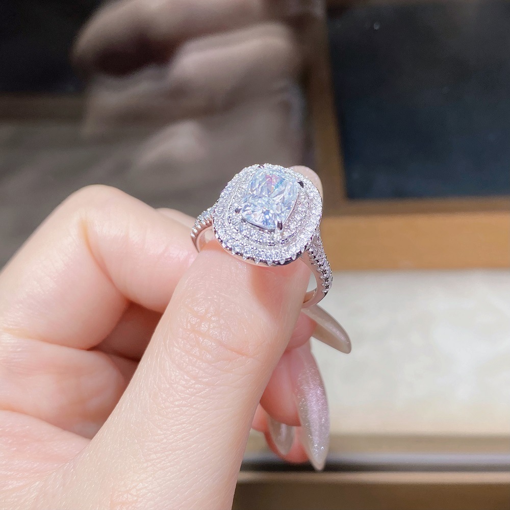 Moissanite 925 Sterling Silver Rings Rectangle Electroplated Platinum Plated Rhodium Plated Rings