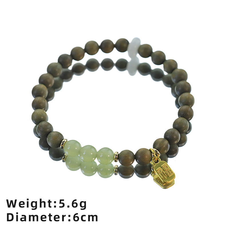Original Cultural Play Accessories Retro Green Sandalwood Plated 18K Real Gold Hetian Jade Bracelet Bangle Small Niche New Chinese Style Hand Jewelry Small Gift