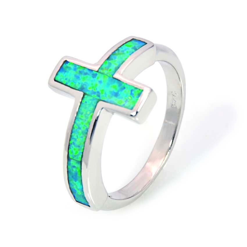 Blue Cross Opal Ring Tiktok Bestseller Ins Style Women's And Unisex Geometric Pattern Copper Jewelry Accessories