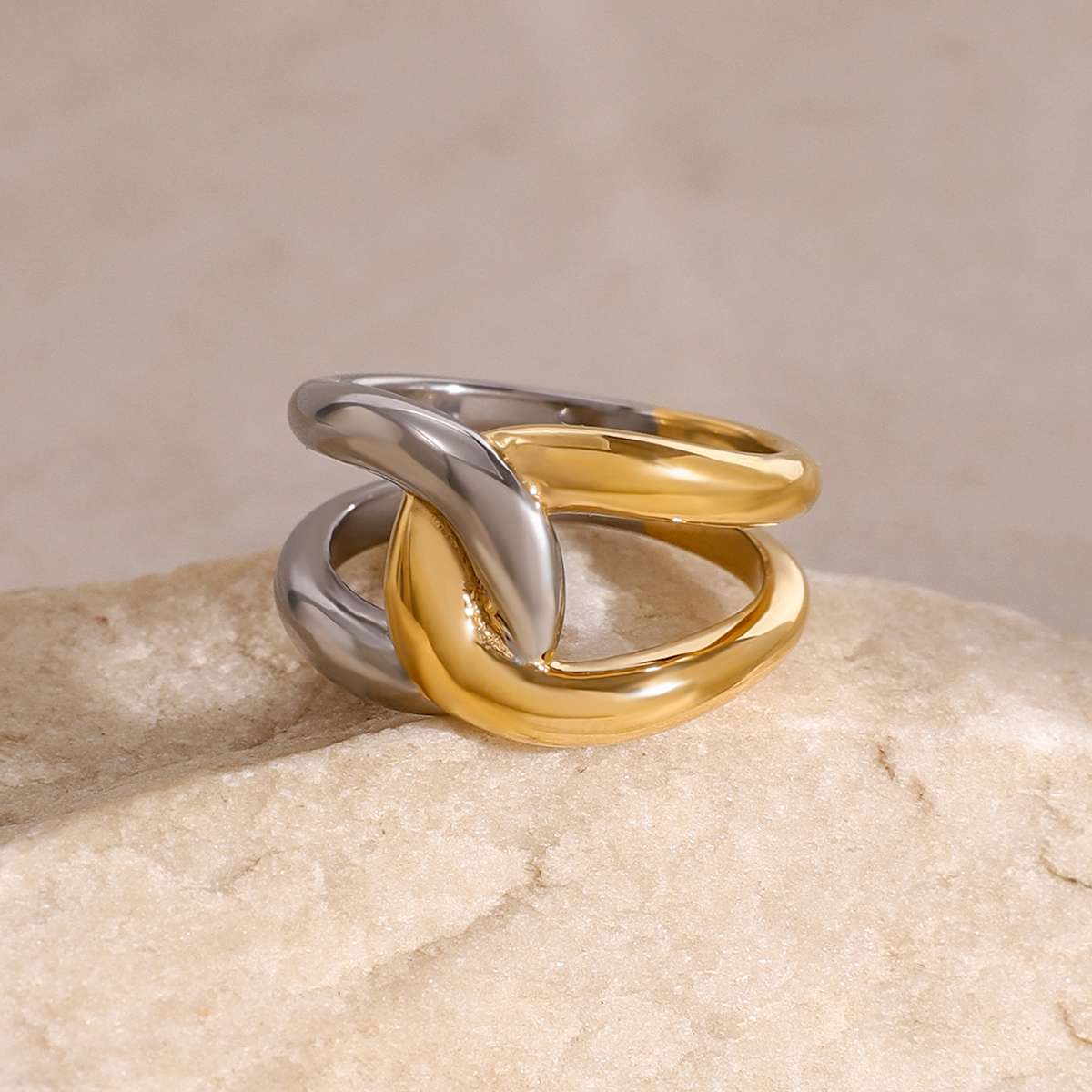 PVD Coated Real Gold Plated Color Block 304 Stainless Steel Simple Style Classic Style Waterproof Non Tarnish Rings