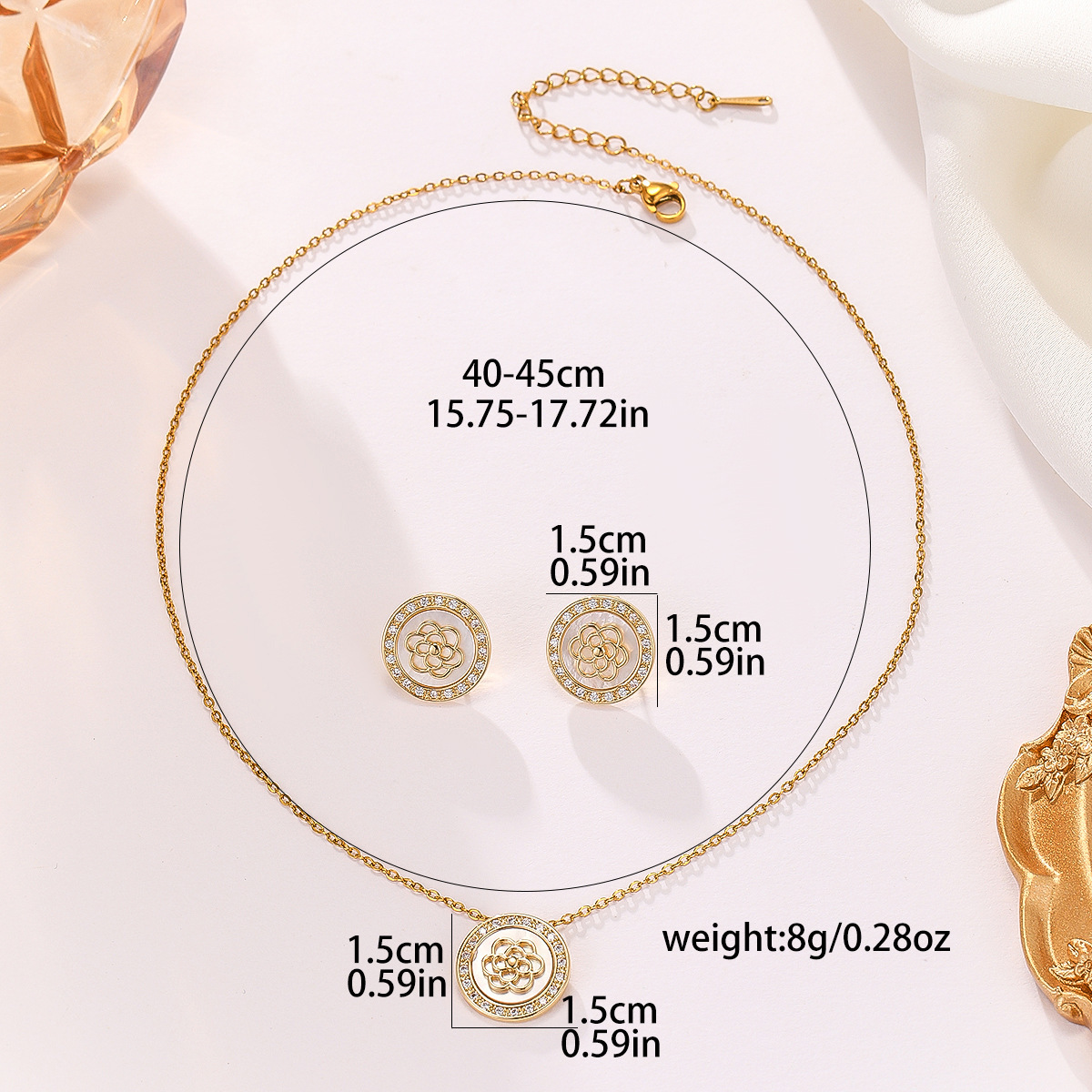 High Quality Lightweight Luxury Copper Micro-Paved Zircon Necklace Earring Shell Set For  Style Accessories