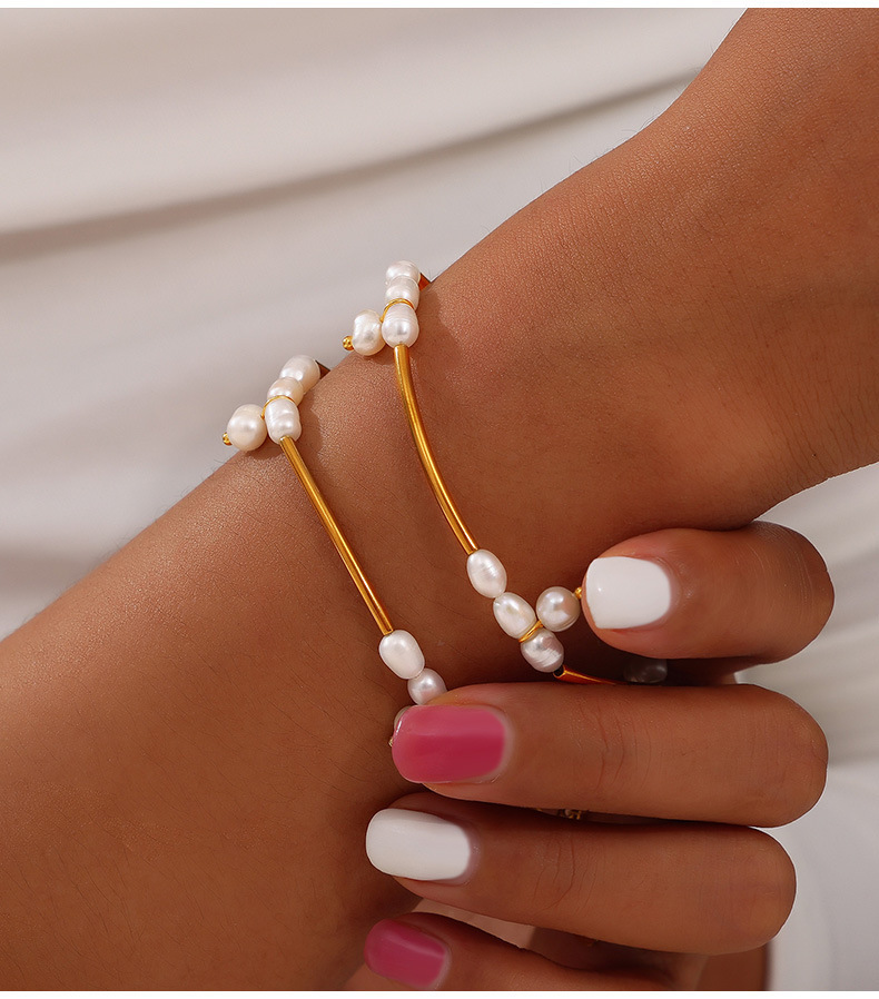 Hepburn Titanium Steel Pearl Bead Geometric Design Jewelry Set Simple Women's Accessories Jewelry